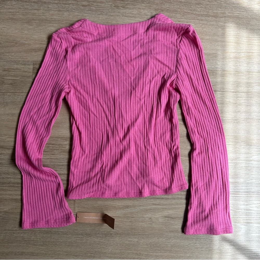 Reformation Pink Ribbed Hook-Front Long Sleeve Top - Picture 6 of 7